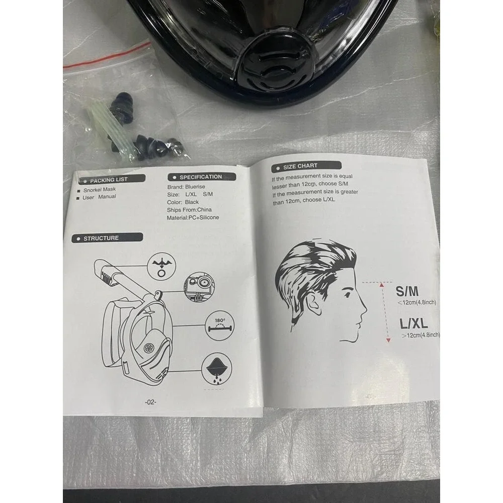 Full Face Snorkeling Mask‎ Anti Leak Portable Under Water Diving Swimming Black